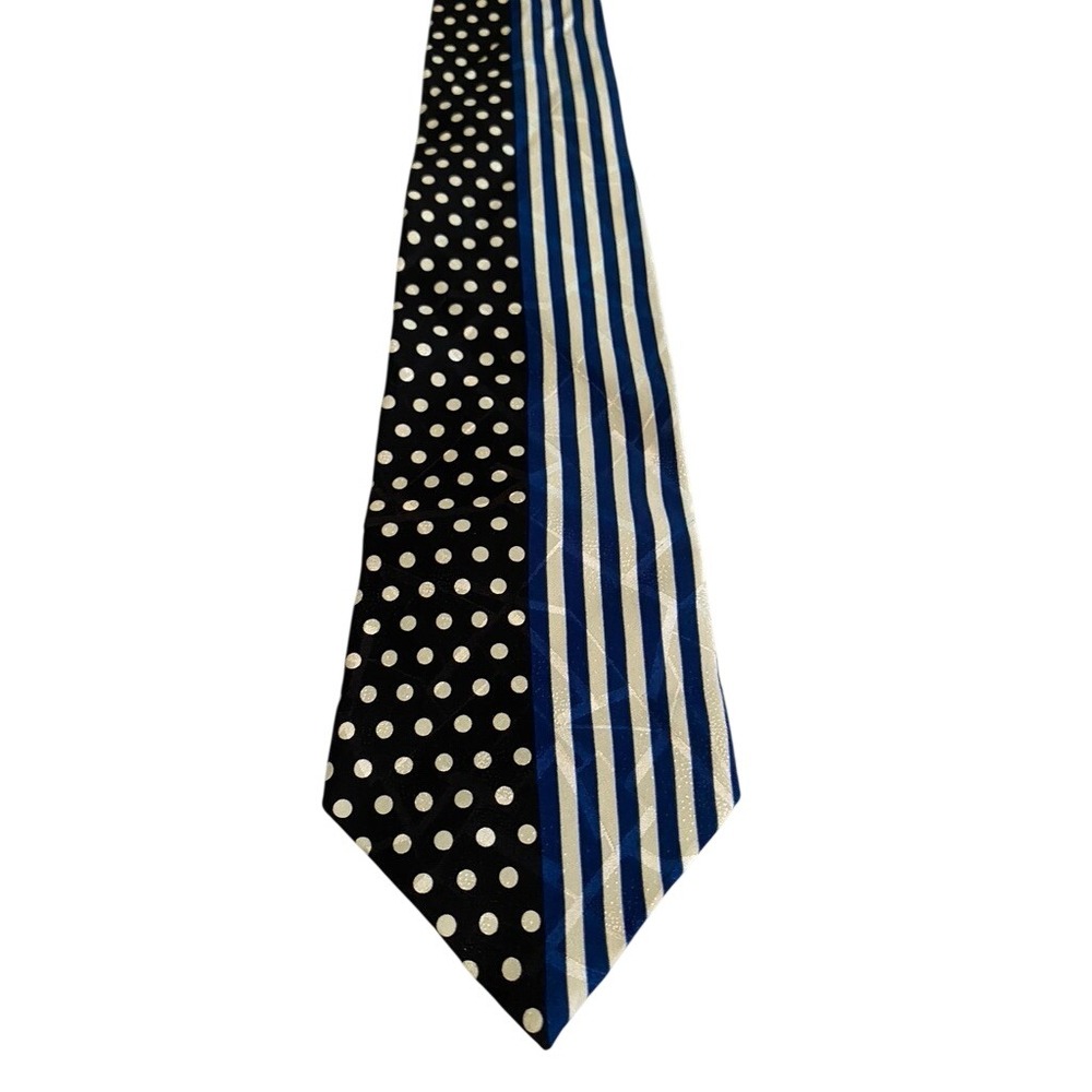 Cerruti 1881 Mens Silk Tie Black Blue Polka Dot Striped Mixed Pattern USA Made